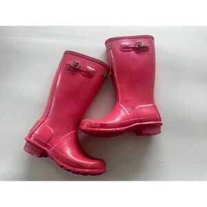 Hunter Big Girl Size 3 Pull on Tall Pink Glitter Rain Boots